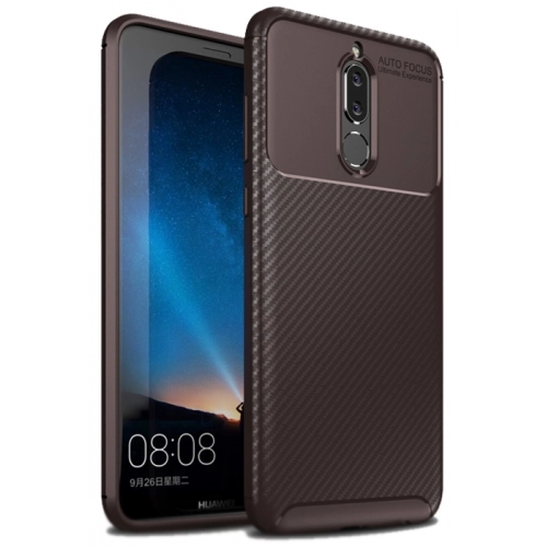 Huawei Mate 10 Lite Kılıf Silikon Parmak İzi Bırakmayan Karbon Soft Negro Kapak - Kahve