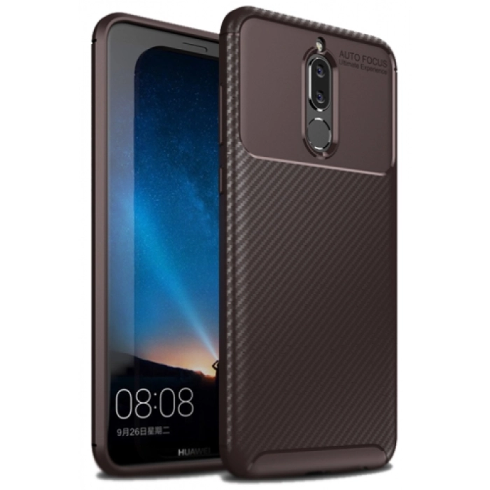 Huawei Mate 10 Lite Kılıf Silikon Parmak İzi Bırakmayan Karbon Soft Negro Kapak - Kahve