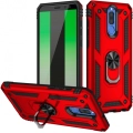 Huawei Mate 10 Lite Kılıf Silikon Zırhlı Standlı Yüzüklü Mıknatıslı Tank Kapak - Kırmızı
