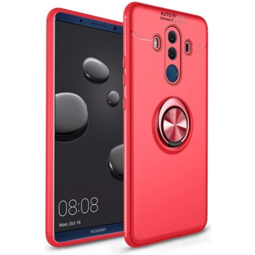 Huawei Mate 10 Pro Kılıf Renkli Silikon Yüzüklü Standlı Auto Focus Ravel Kapak - Kırmızı