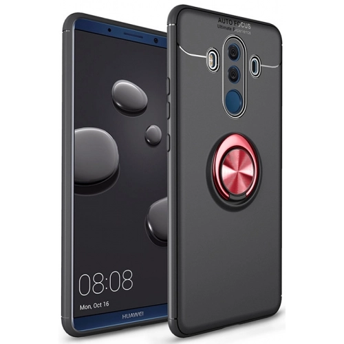 Huawei Mate 10 Pro Kılıf Renkli Silikon Yüzüklü Standlı Auto Focus Ravel Kapak - Kırmızı - Siyah