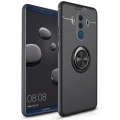 Huawei Mate 10 Pro Kılıf Renkli Silikon Yüzüklü Standlı Auto Focus Ravel Kapak - Siyah