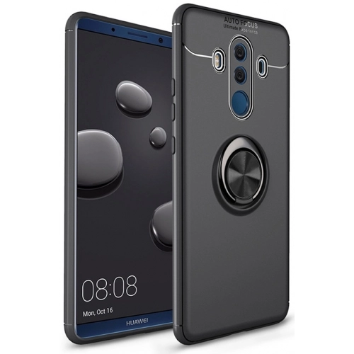 Huawei Mate 10 Pro Kılıf Renkli Silikon Yüzüklü Standlı Auto Focus Ravel Kapak - Siyah