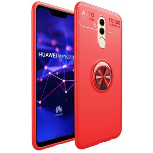 Huawei Mate 20 Lite Kılıf Renkli Silikon Yüzüklü Standlı Auto Focus Ravel Kapak - Kırmızı