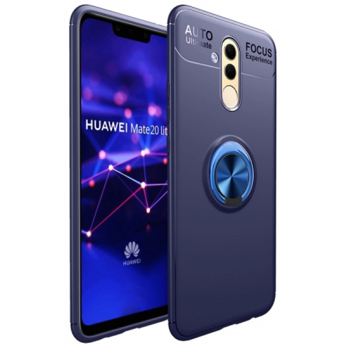 Huawei Mate 20 Lite Kılıf Renkli Silikon Yüzüklü Standlı Auto Focus Ravel Kapak - Mavi