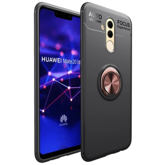 Huawei Mate 20 Lite Kılıf Renkli Silikon Yüzüklü Standlı Auto Focus Ravel Kapak - Rose Gold