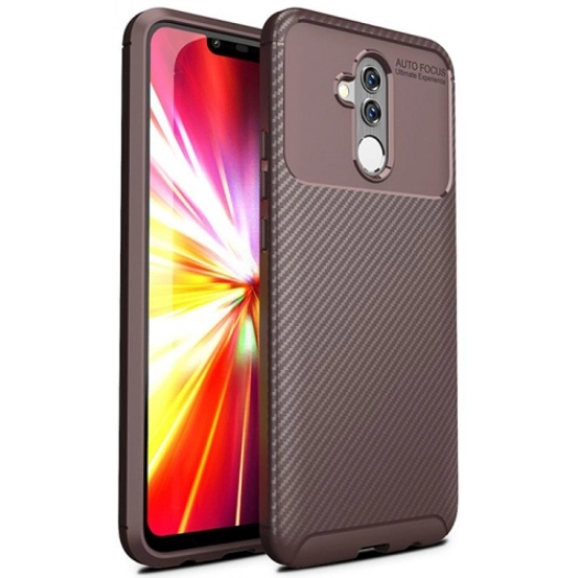 Huawei Mate 20 Lite Kılıf Silikon Parmak İzi Bırakmayan Karbon Soft Negro Kapak - Kahve