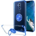 Huawei Mate 20 Lite Kılıf Renkli Köşeli Yüzüklü Standlı Lazer Şeffaf Esnek Silikon - Mavi