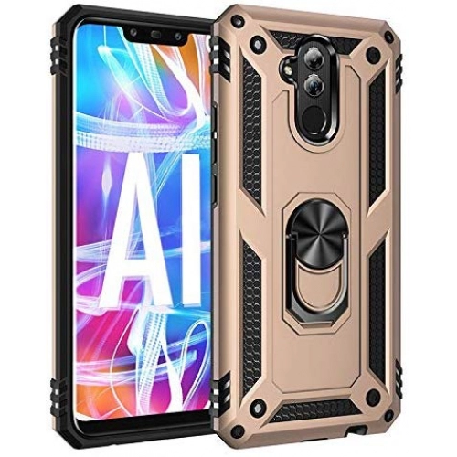 Huawei Mate 20 Lite Kılıf Silikon Zırhlı Standlı Yüzüklü Mıknatıslı Tank Kapak - Gold