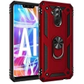 Huawei Mate 20 Lite Kılıf Silikon Zırhlı Standlı Yüzüklü Mıknatıslı Tank Kapak - Kırmızı