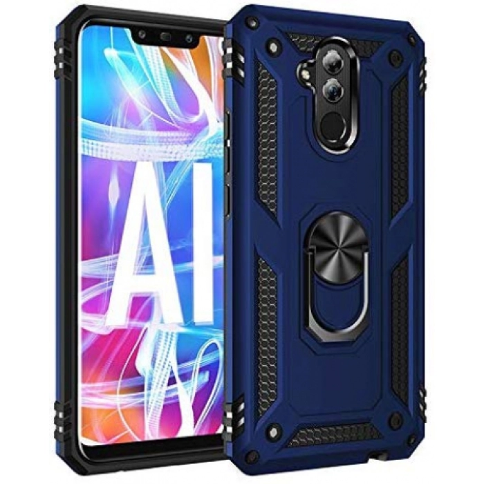 Huawei Mate 20 Lite Kılıf Silikon Zırhlı Standlı Yüzüklü Mıknatıslı Tank Kapak - Lacivert