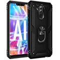 Huawei Mate 20 Lite Kılıf Silikon Zırhlı Standlı Yüzüklü Mıknatıslı Tank Kapak - Siyah