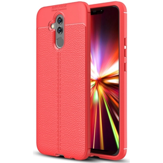 Huawei Mate 20 Lite Kılıf Deri Görünümlü Lüks Parmak İzi Bırakmaz Niss Silikon Kapak - Kırmızı
