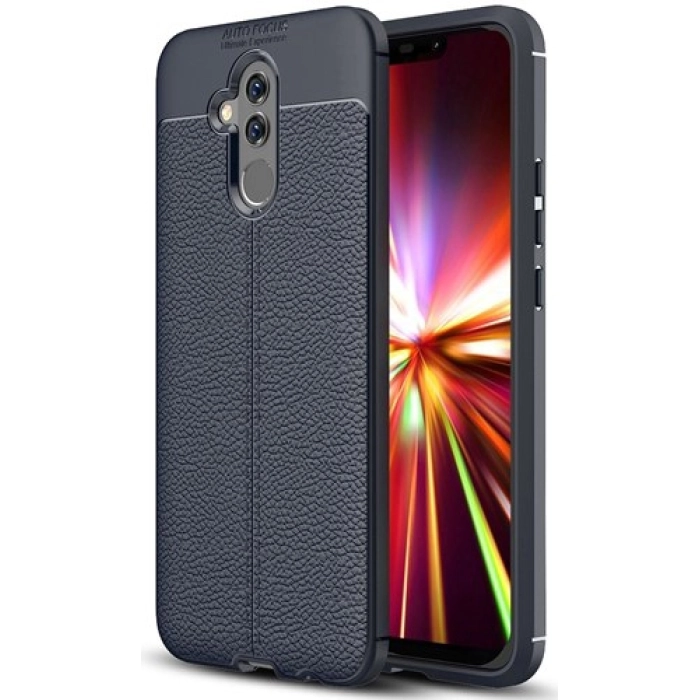 Huawei Mate 20 Lite Kılıf Deri Görünümlü Lüks Parmak İzi Bırakmaz Niss Silikon Kapak - Lacivert