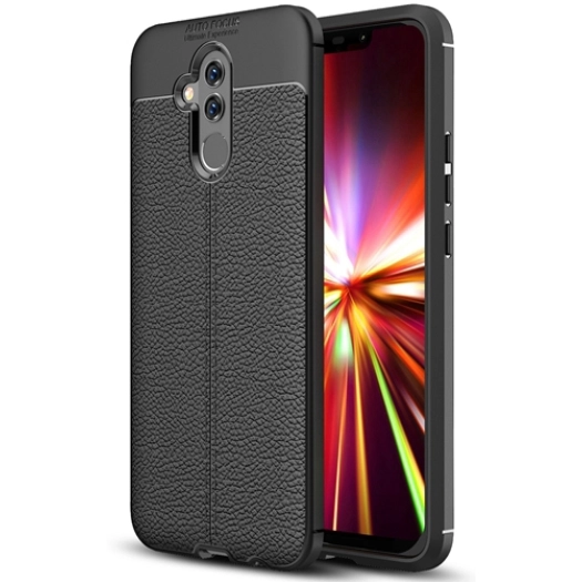 Huawei Mate 20 Lite Kılıf Deri Görünümlü Lüks Parmak İzi Bırakmaz Niss Silikon Kapak - Siyah