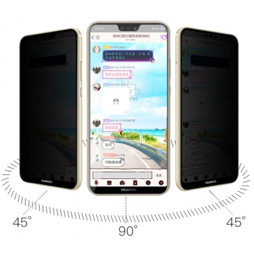 Huawei Mate 20 Lite Kırılmaz Cam 5D Ekran Koruyucu Karartmalı Hayalet Cam Privacy Tam Kapatan - Siyah