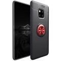 Huawei Mate 20 Pro Kılıf Renkli Silikon Yüzüklü Standlı Auto Focus Ravel Kapak - Kırmızı - Siyah