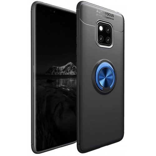 Huawei Mate 20 Pro Kılıf Renkli Silikon Yüzüklü Standlı Auto Focus Ravel Kapak - Mavi - Siyah