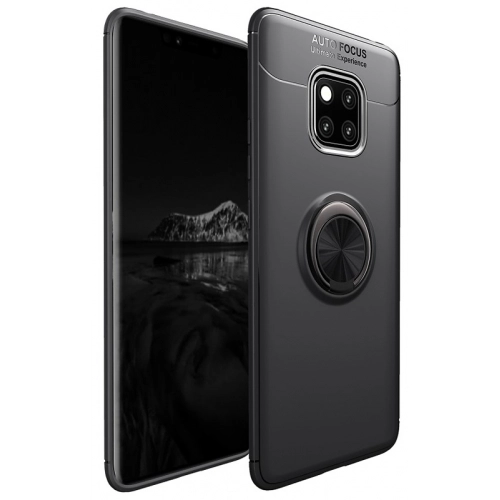 Huawei Mate 20 Pro Kılıf Renkli Silikon Yüzüklü Standlı Auto Focus Ravel Kapak - Siyah