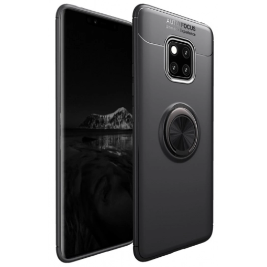 Huawei Mate 20 Pro Kılıf Renkli Silikon Yüzüklü Standlı Auto Focus Ravel Kapak - Siyah