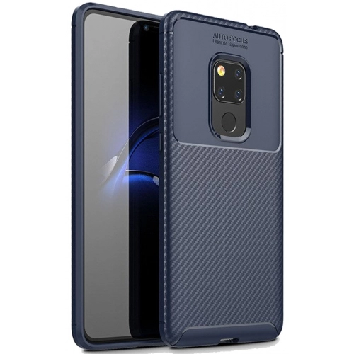 Huawei Mate 20 Pro Kılıf Silikon Parmak İzi Bırakmayan Karbon Soft Negro Kapak - Lacivert