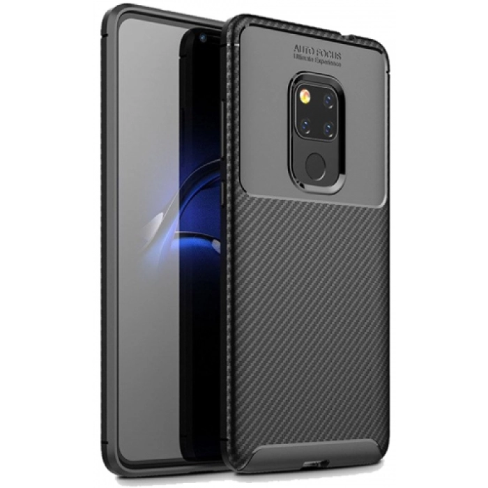 Huawei Mate 20 Pro Kılıf Silikon Parmak İzi Bırakmayan Karbon Soft Negro Kapak - Siyah