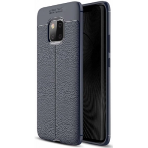 Huawei Mate 20 Pro Kılıf Deri Görünümlü Lüks Parmak İzi Bırakmaz Niss Silikon Kapak - Lacivert