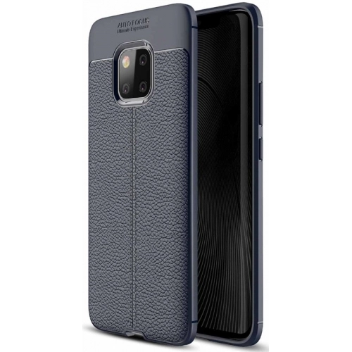 Huawei Mate 20 Pro Kılıf Deri Görünümlü Lüks Parmak İzi Bırakmaz Niss Silikon Kapak - Lacivert