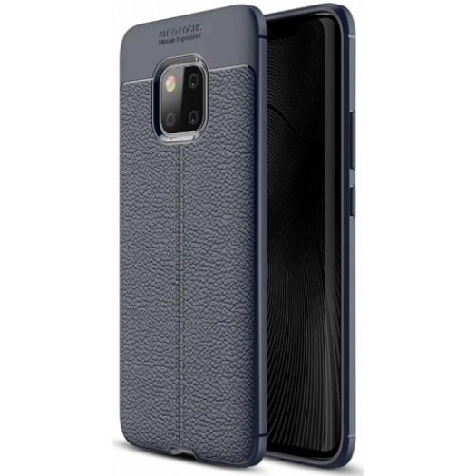 Huawei Mate 20 Pro Kılıf Deri Görünümlü Lüks Parmak İzi Bırakmaz Niss Silikon Kapak - Lacivert