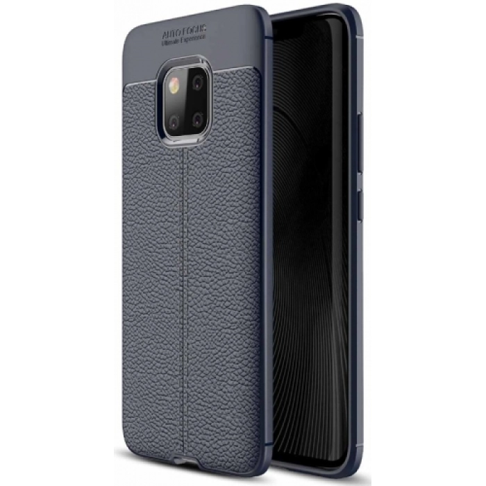 Huawei Mate 20 Pro Kılıf Deri Görünümlü Lüks Parmak İzi Bırakmaz Niss Silikon Kapak - Lacivert