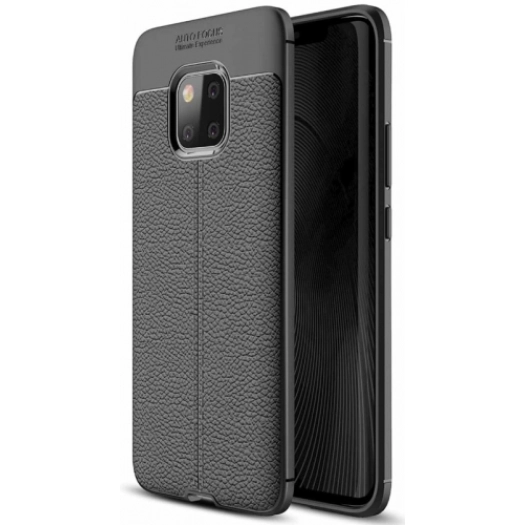 Huawei Mate 20 Pro Kılıf Deri Görünümlü Lüks Parmak İzi Bırakmaz Niss Silikon Kapak - Siyah