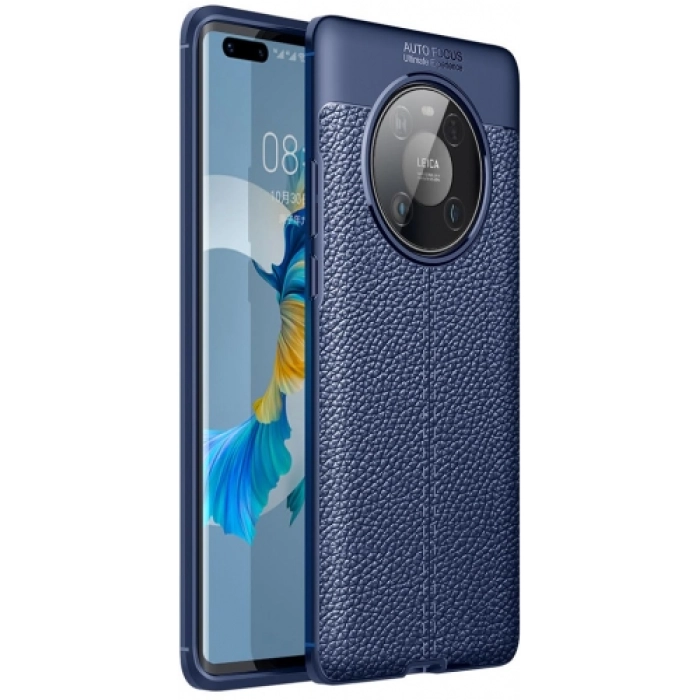 Huawei Mate 40 Pro Kılıf Deri Görünümlü Lüks Parmak İzi Bırakmaz Niss Silikon Kapak - Lacivert