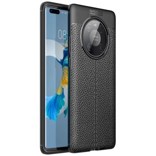 Huawei Mate 40 Pro Kılıf Deri Görünümlü Lüks Parmak İzi Bırakmaz Niss Silikon Kapak - Siyah