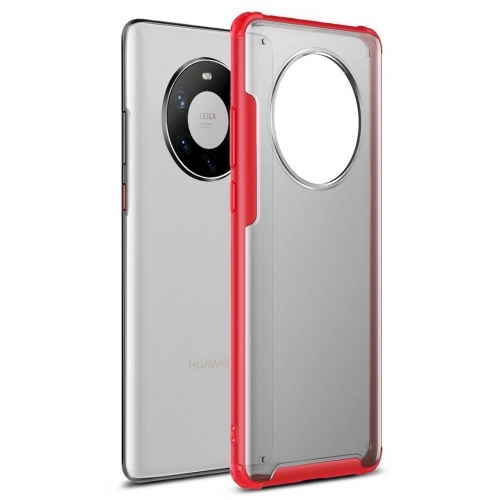 Huawei Mate 40 Pro Kılıf Volks Serisi Kenarları Silikon Arkası Şeffaf Sert Kapak - Kırmızı
