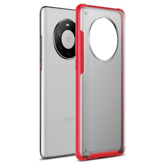 Huawei Mate 40 Pro Kılıf Volks Serisi Kenarları Silikon Arkası Şeffaf Sert Kapak - Kırmızı