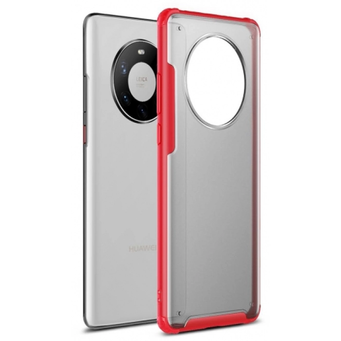 Huawei Mate 40 Pro Kılıf Volks Serisi Kenarları Silikon Arkası Şeffaf Sert Kapak - Kırmızı