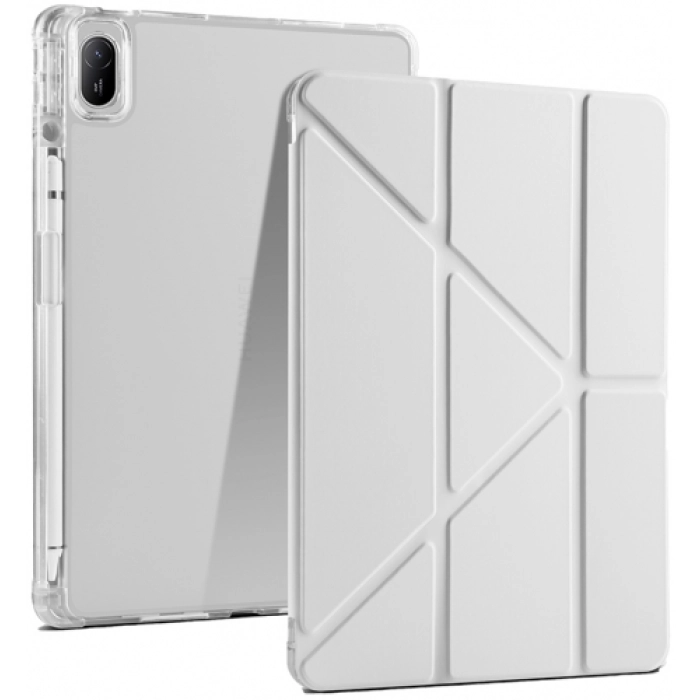 Huawei MatePad 11 2021 Tablet Kılıfı Standlı Tri Folding Kalemlikli Silikon Smart Cover - Gri
