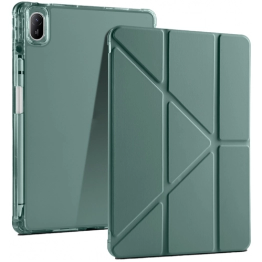 Huawei MatePad 11 2021 Tablet Kılıfı Standlı Tri Folding Kalemlikli Silikon Smart Cover - Koyu Yeşil