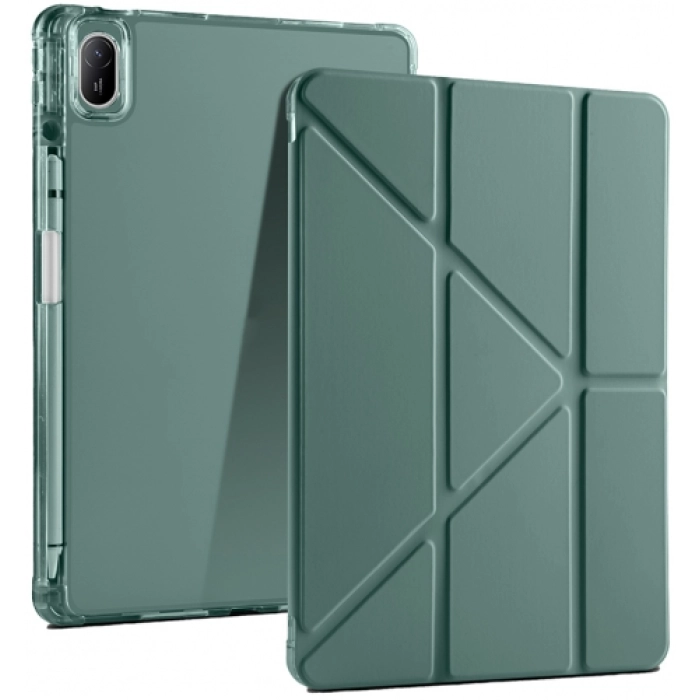 Huawei MatePad 11 2023 Tablet Kılıfı Standlı Tri Folding Kalemlikli Silikon Smart Cover - Koyu Yeşil