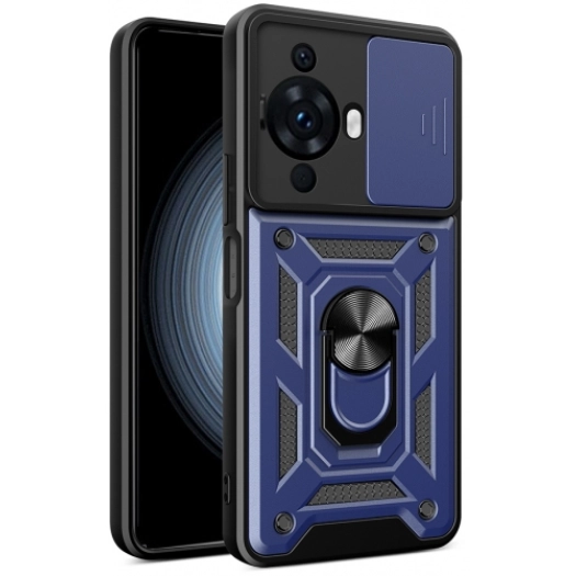 Huawei Nova 12s Kılıf Zırhlı Standlı Silikon Sürgülü Kamera Korumalı Tank Kapak - Lacivert