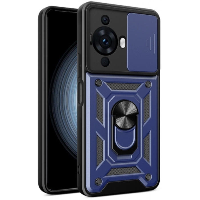 Huawei Nova 12s Kılıf Zırhlı Standlı Silikon Sürgülü Kamera Korumalı Tank Kapak - Lacivert