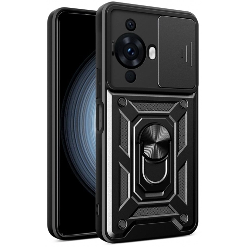 Huawei Nova 12s Kılıf Zırhlı Standlı Silikon Sürgülü Kamera Korumalı Tank Kapak - Siyah