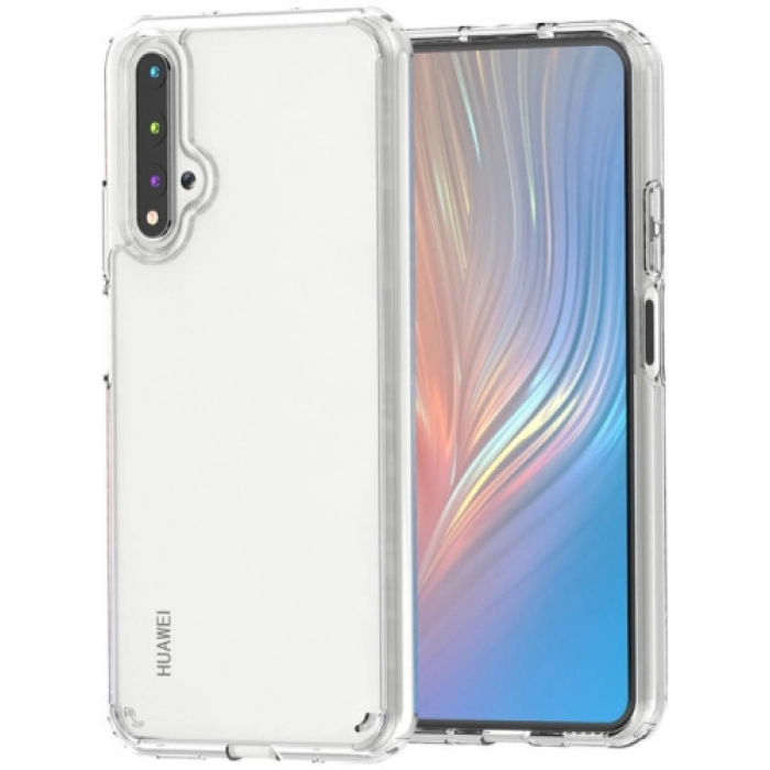 Huawei Nova 5T Kılıf Korumalı Kenarları Silikon Arkası Sert Coss Kapak  - Şeffaf