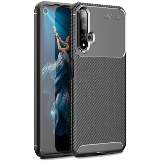 Huawei Nova 5T Kılıf Silikon Parmak İzi Bırakmayan Karbon Soft Negro Kapak - Siyah