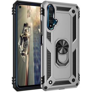 Huawei Nova 5T Kılıf Silikon Zırhlı Standlı Yüzüklü Mıknatıslı Tank Kapak - Gri