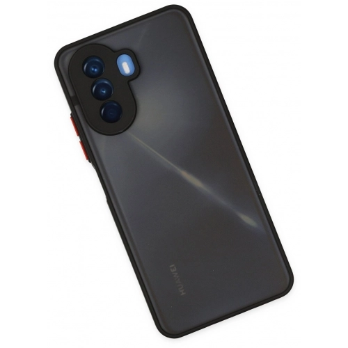 Huawei Nova Y70 Kılıf Kamera Korumalı Arkası Şeffaf Mat Silikon Kapak - Siyah