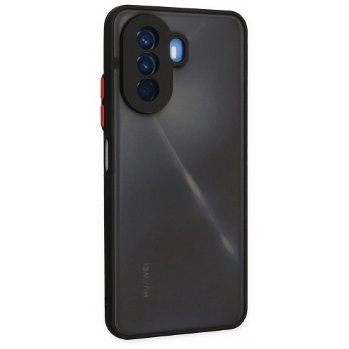Huawei Nova Y70 Kılıf Kamera Korumalı Arkası Şeffaf Mat Silikon Kapak - Siyah
