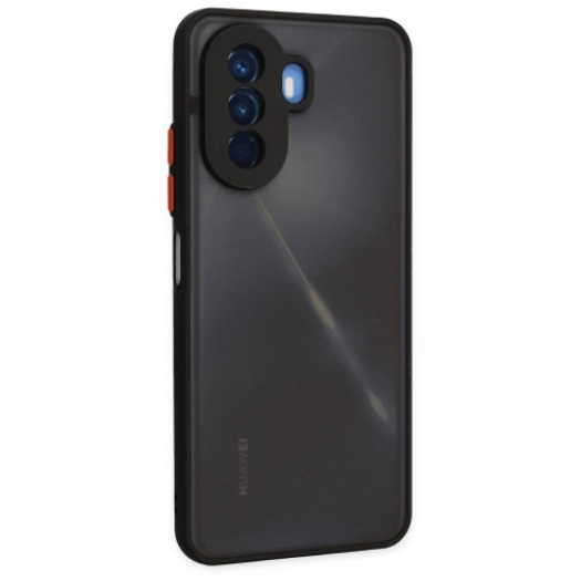 Huawei Nova Y70 Kılıf Kamera Korumalı Arkası Şeffaf Mat Silikon Kapak - Siyah
