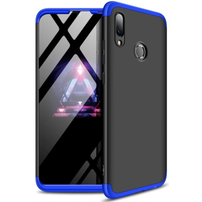 Huawei P Smart 2019 Kılıf 3 Parçalı 360 Tam Korumalı Rubber AYS Kapak  - Mavi - Siyah