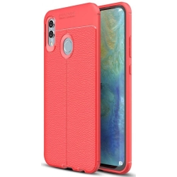 Huawei P Smart 2019 Kılıf Deri Görünümlü Lüks Parmak İzi Bırakmaz Niss Silikon Kapak - Kırmızı - Siyah